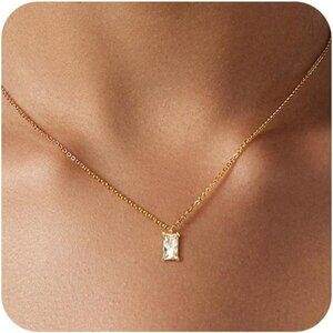 Trendy 18K Gold-Birthstone Plated Paperclip Necklace - Diamond Oval Jewelry